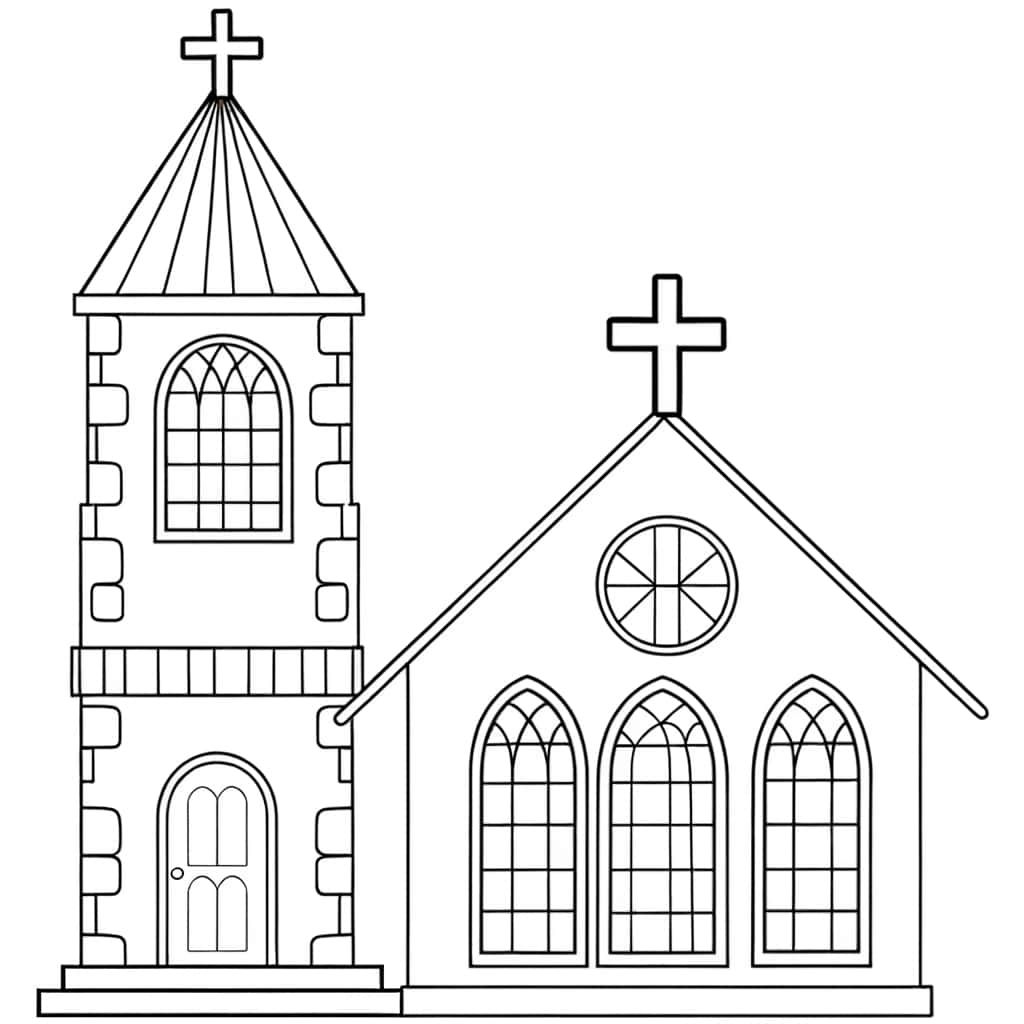 Coloriage Église catholique à imprimer et colorier