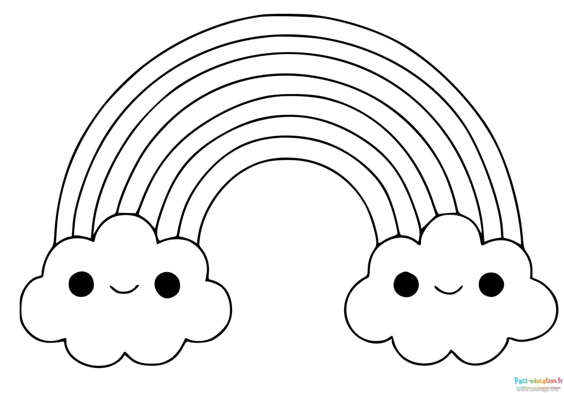 Coloriage Arc-en-ciel avec nuages à imprimer et colorier