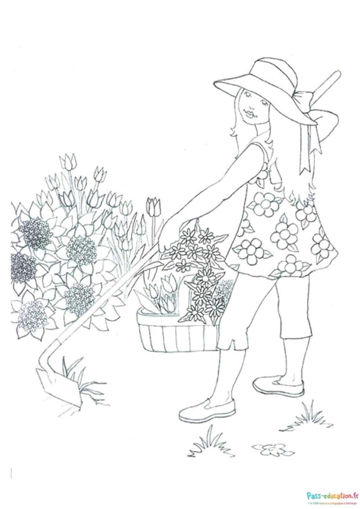 Coloriage Jardinière en herbe à imprimer et colorier