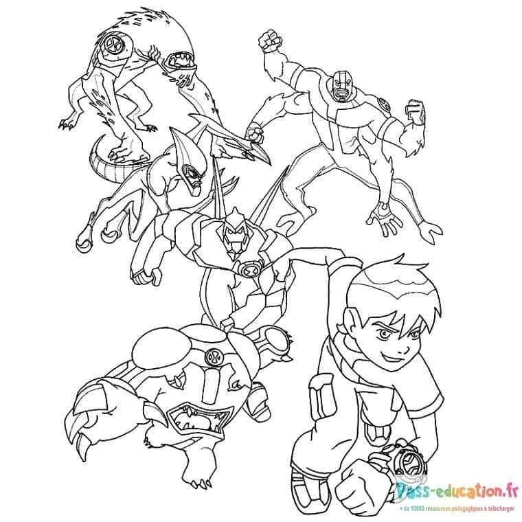 Coloriage Ben 10 en action à imprimer et colorier