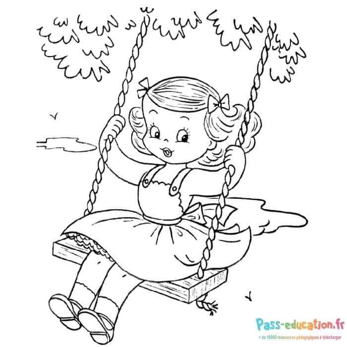 Coloriage Fille sur balançoire à imprimer et colorier