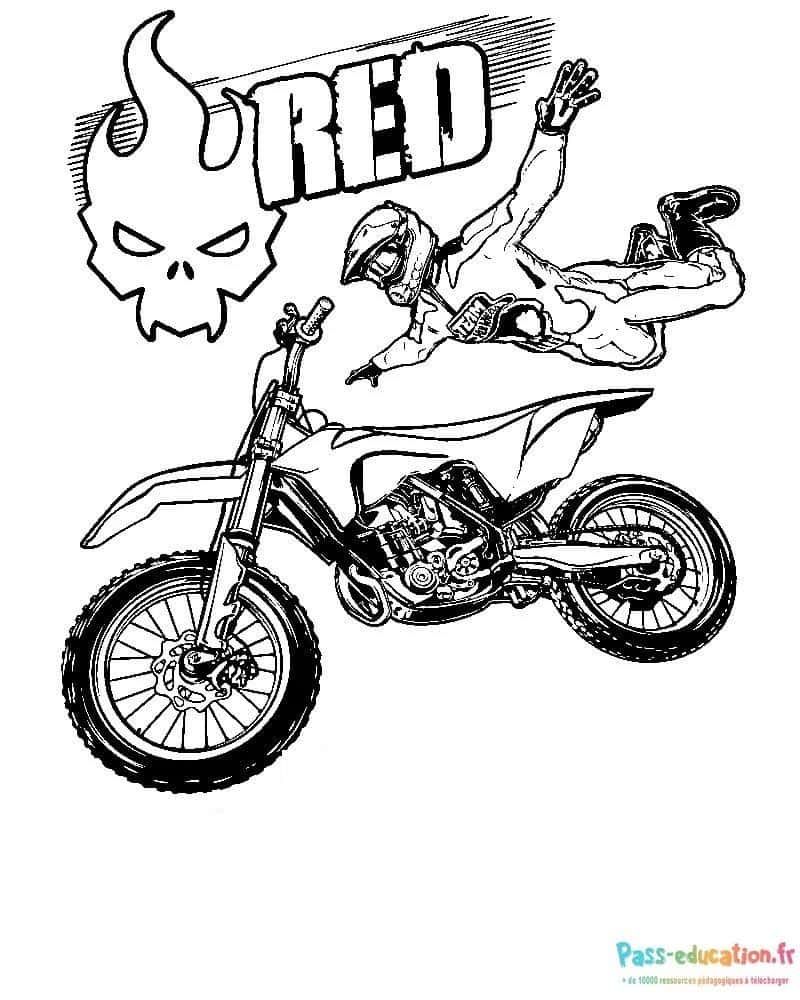 Coloriage Moto cross en action à imprimer et colorier