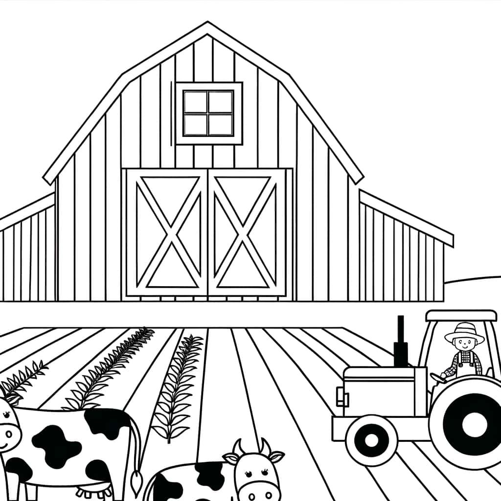 Coloriage Ferme et tracteur à imprimer et colorier