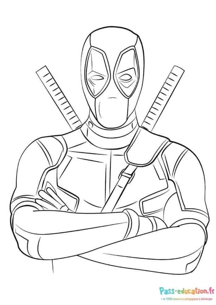 Coloriage Deadpool en action à imprimer et colorier