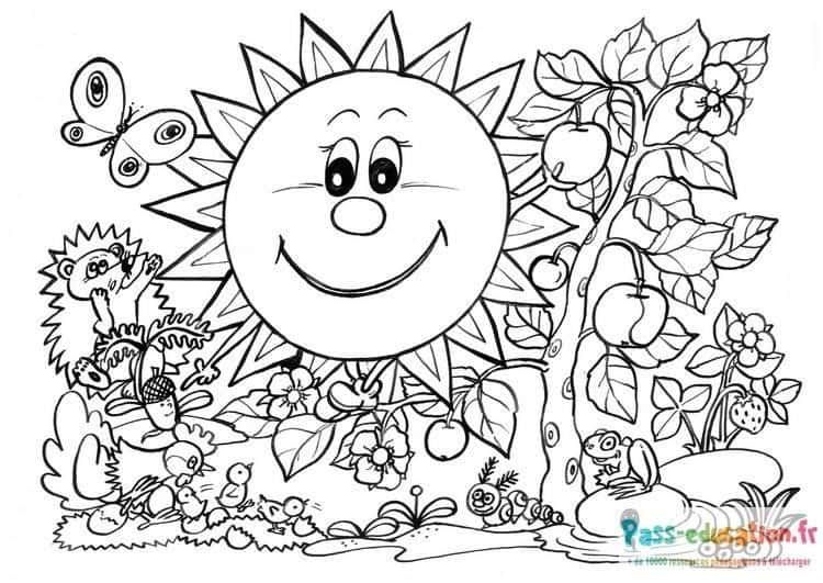 Coloriage Soleil joyeux à imprimer et colorier