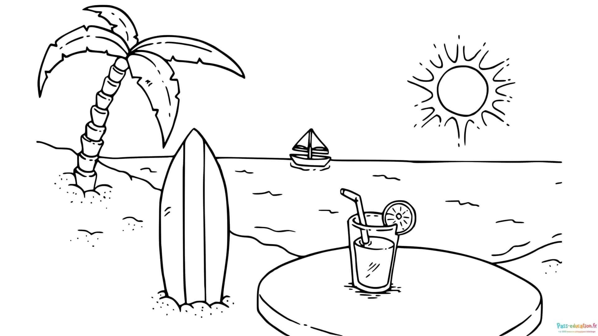 Coloriage Plage tropicale à imprimer et colorier