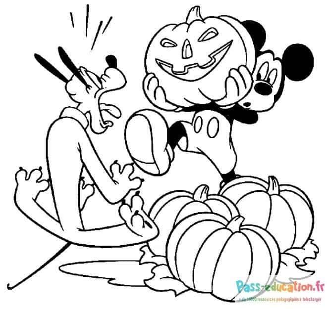 Coloriage Mickey et la citrouille à imprimer et colorier