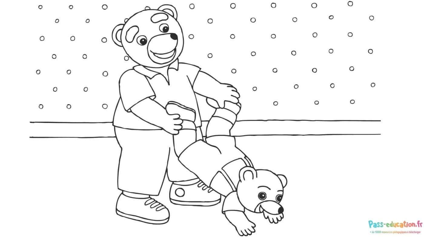 Coloriage Petit Ours Brun patine à imprimer et colorier