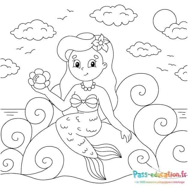 Coloriage Sirène souriante à imprimer et colorier