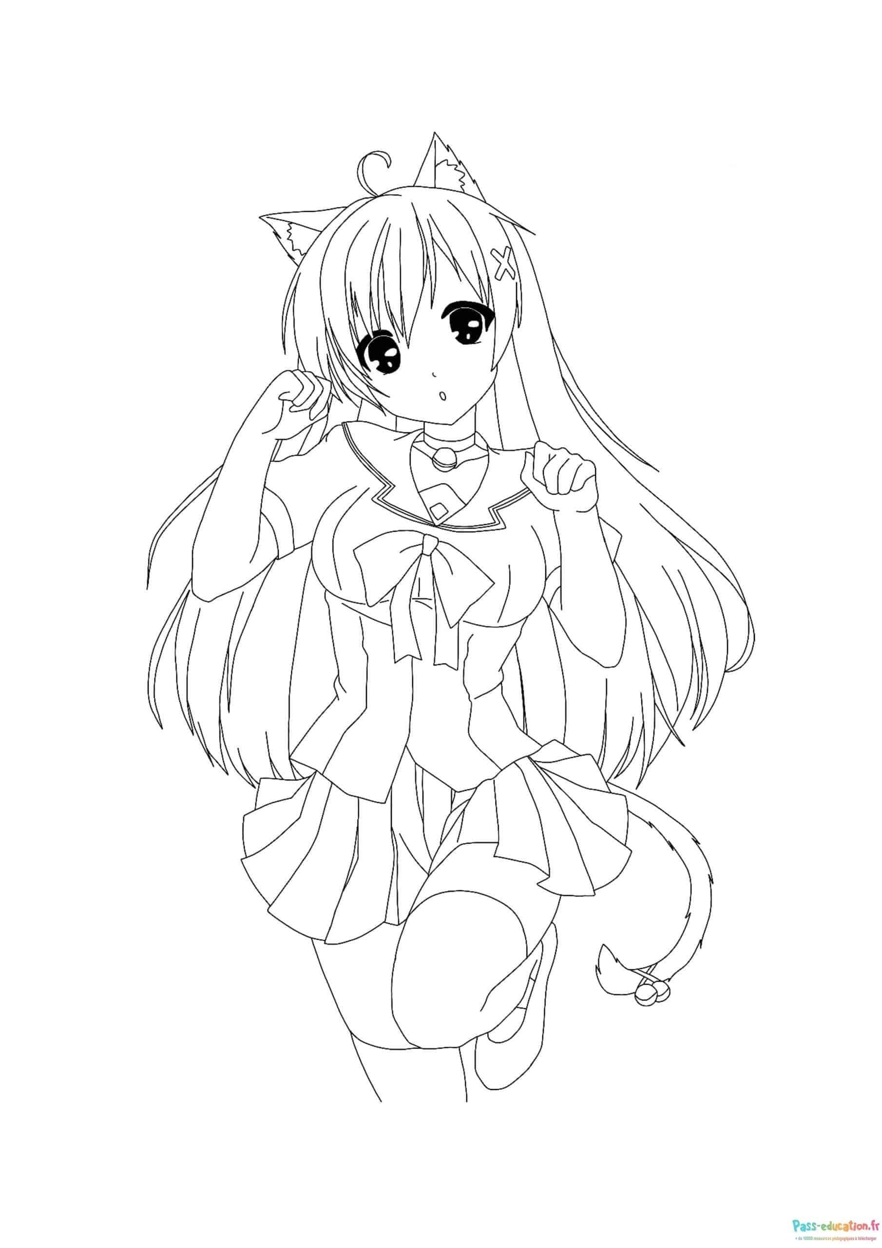 Coloriage Jeune fille manga à imprimer et colorier