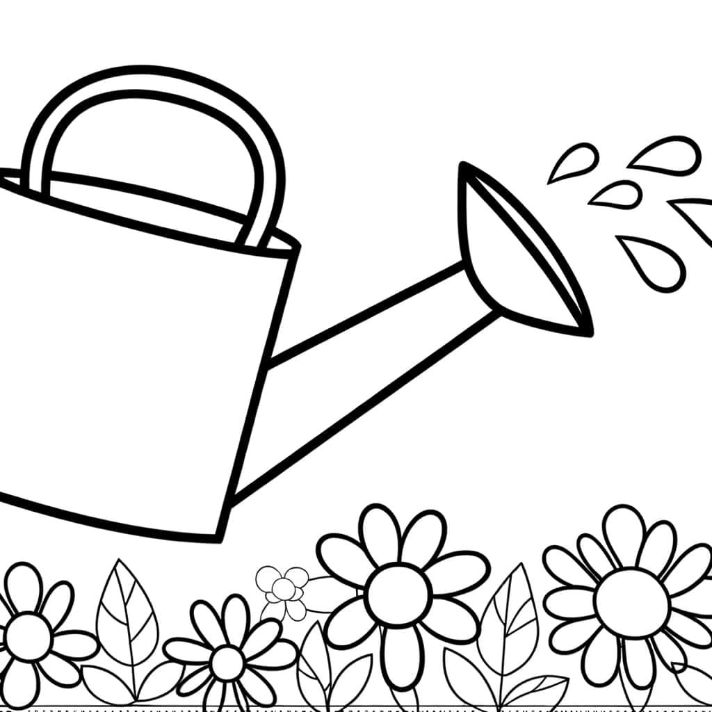 Coloriage Arrosoir et fleurs à imprimer et colorier