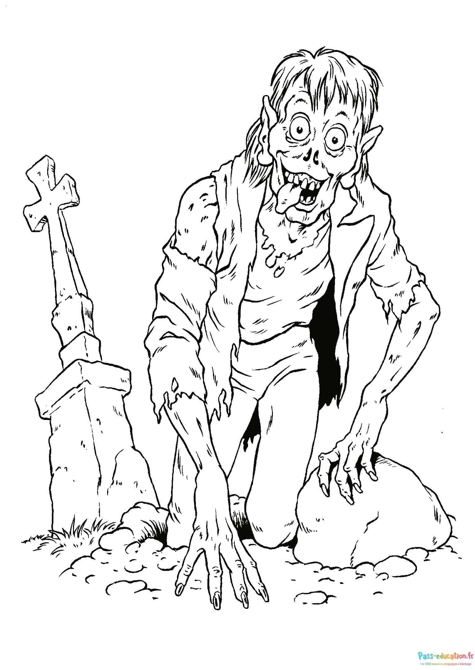 Coloriage Zombie au cimetière à imprimer et colorier