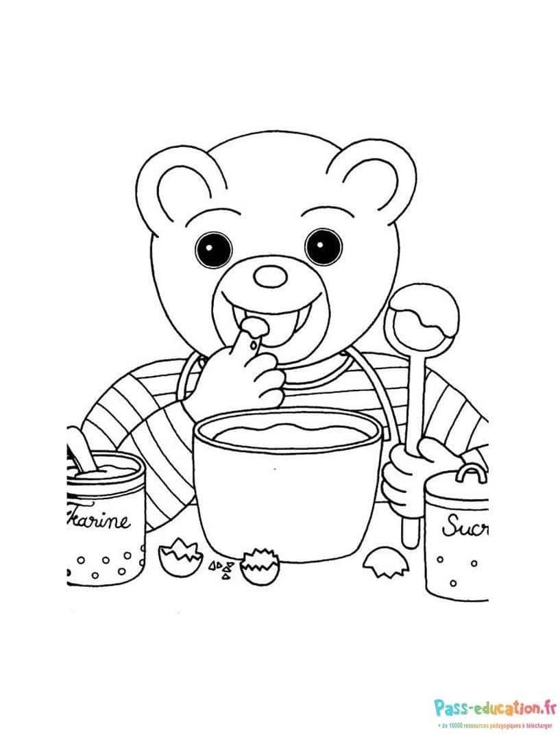 Coloriage Petit ours cuisinier à imprimer et colorier