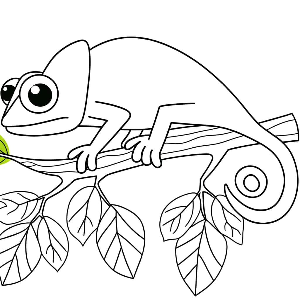 Coloriage Caméléon sur branche à imprimer et colorier
