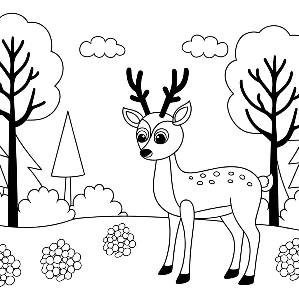 Coloriage Chevreuil dans la forêt à imprimer et colorier