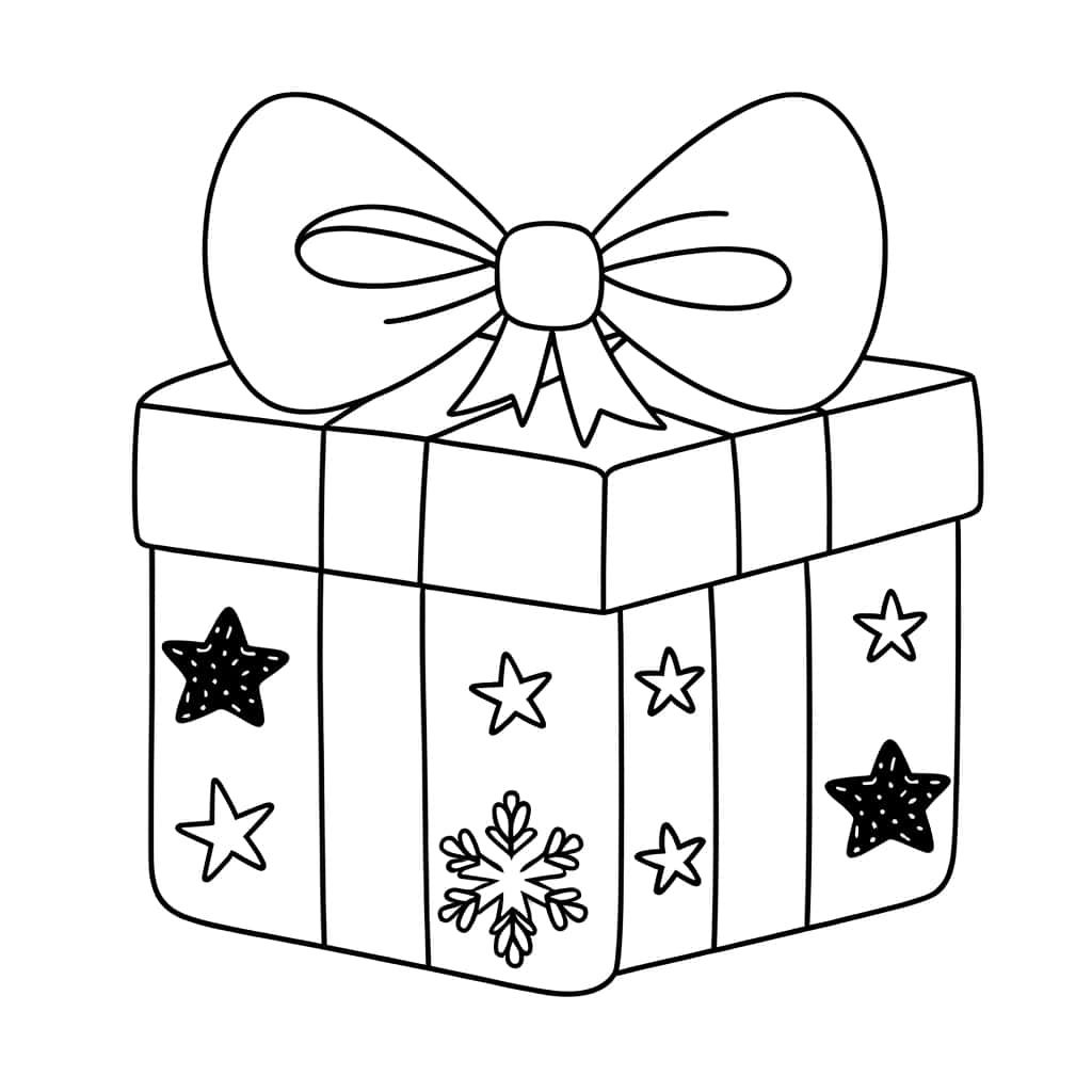 Coloriage Cadeau avec nœud à imprimer et colorier