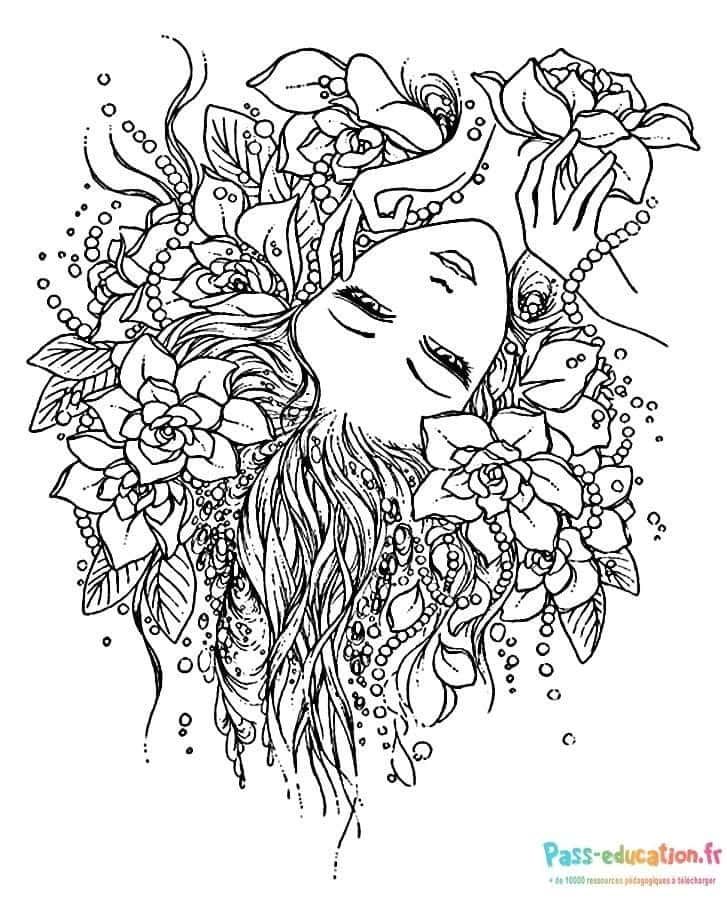 Coloriage Fille parmi les fleurs à imprimer et colorier