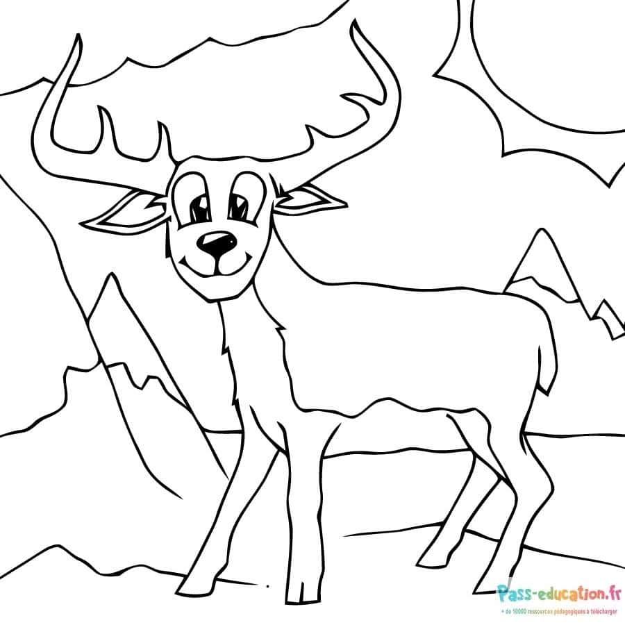 Coloriage Cerf en montagne à imprimer et colorier