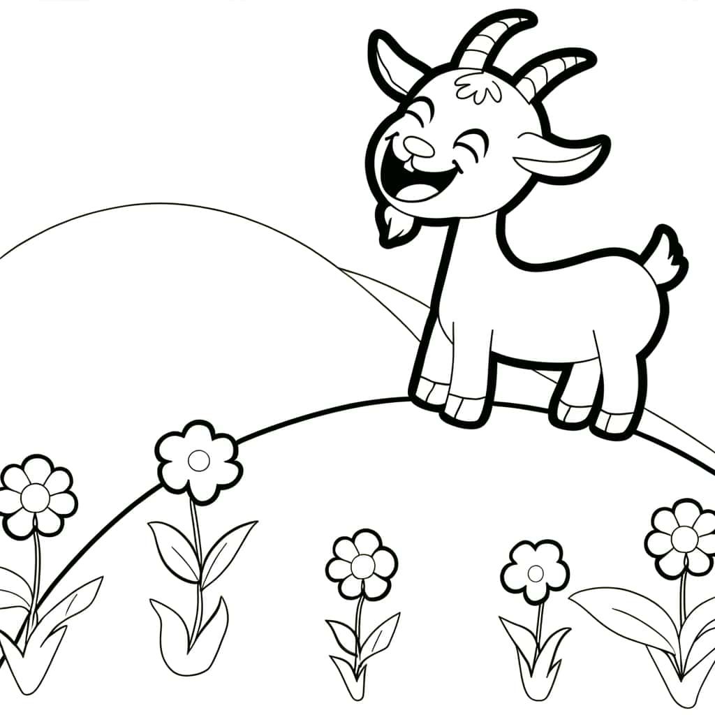 Coloriage Chèvre dans la prairie à imprimer et colorier