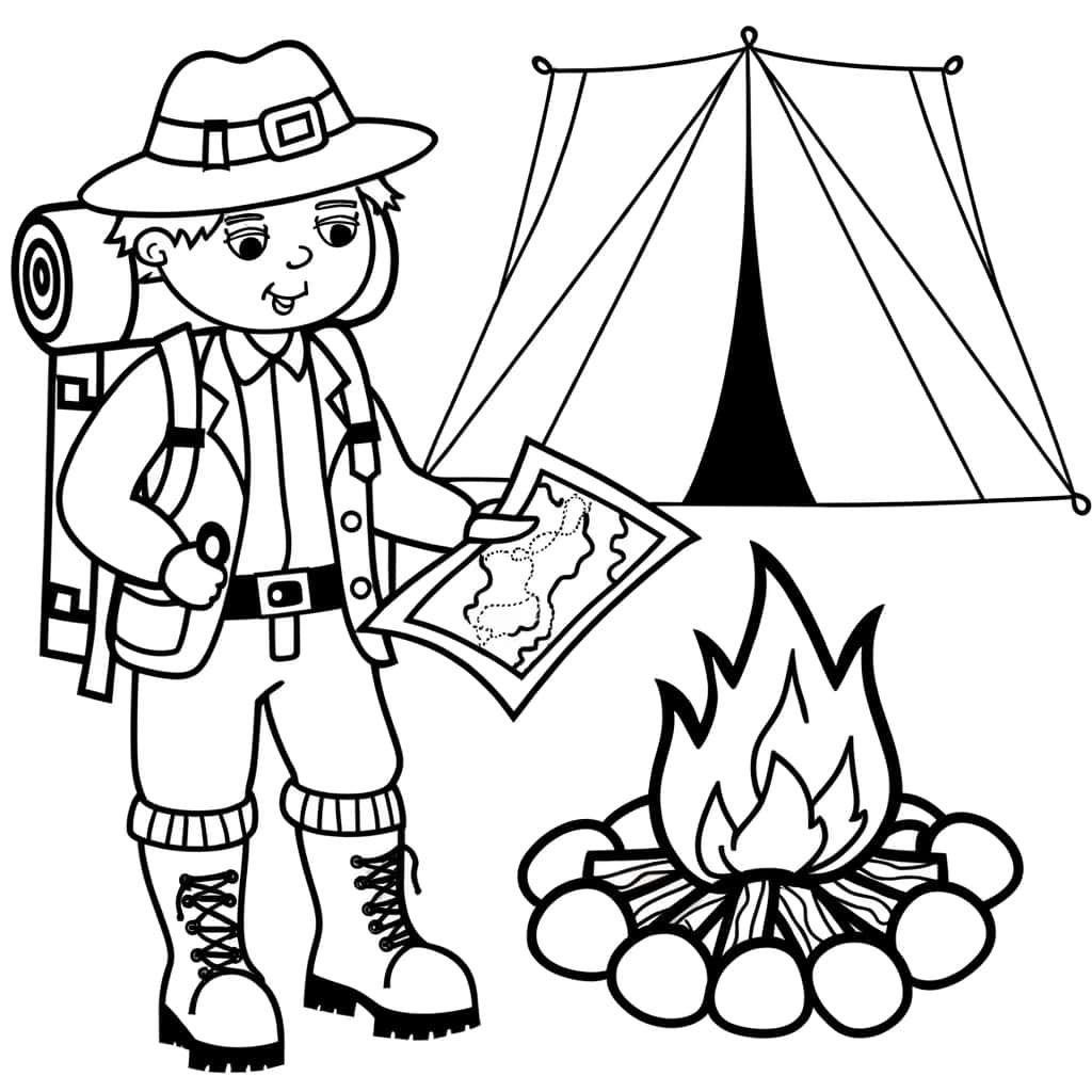 Coloriage Aventurier en camping à imprimer et colorier