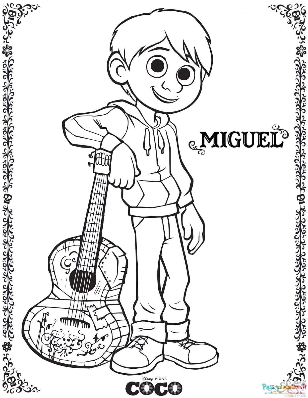 Coloriage Miguel et sa guitare à imprimer et colorier