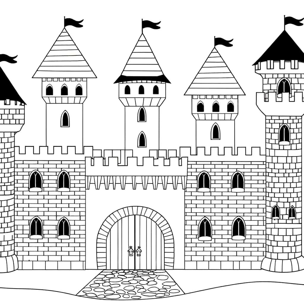 Coloriage Château médiéval à imprimer et colorier