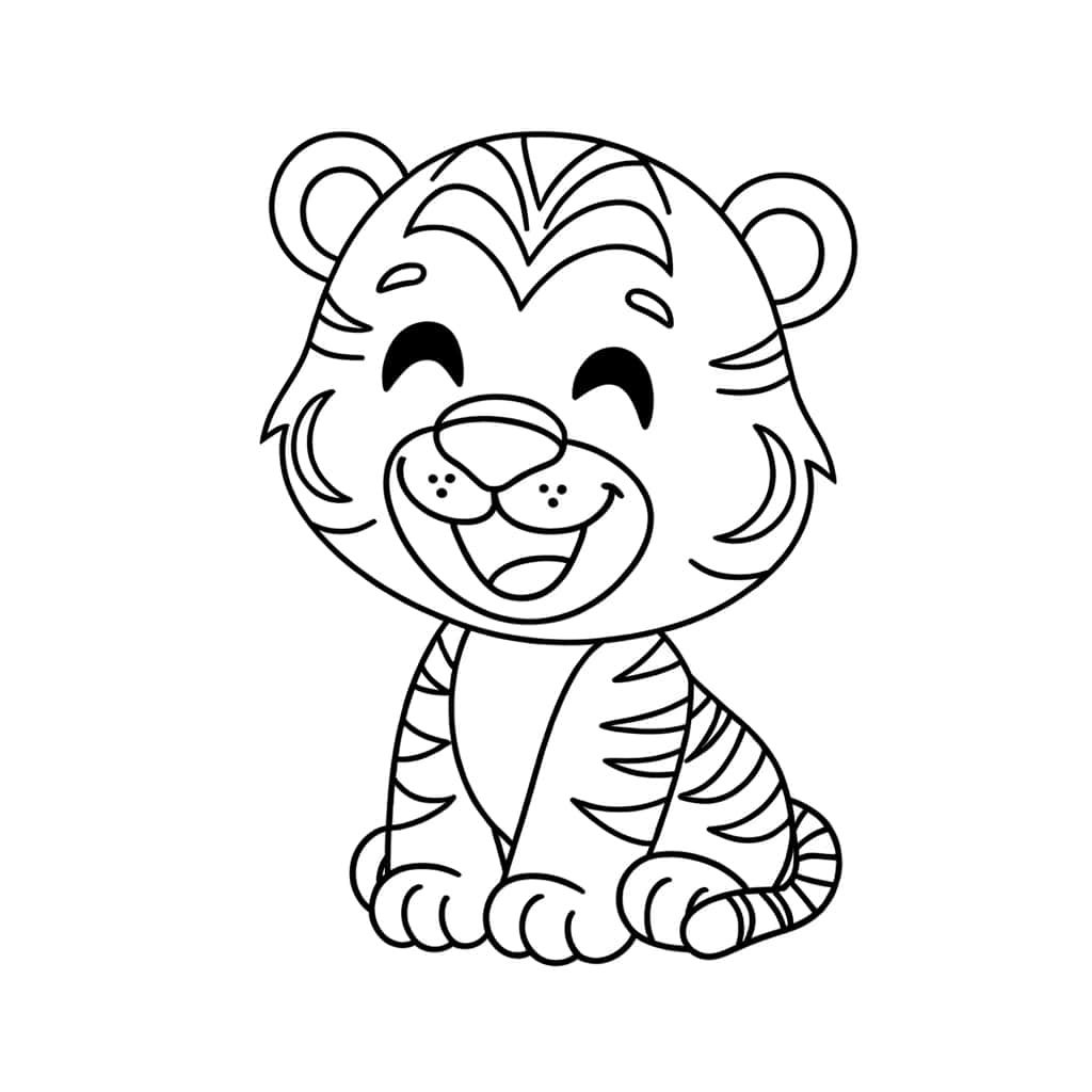 Coloriage Tigre heureux à imprimer et colorier