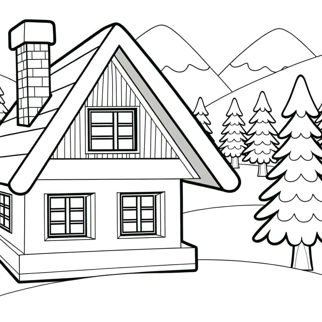 Coloriage Chalet montagne à imprimer et colorier