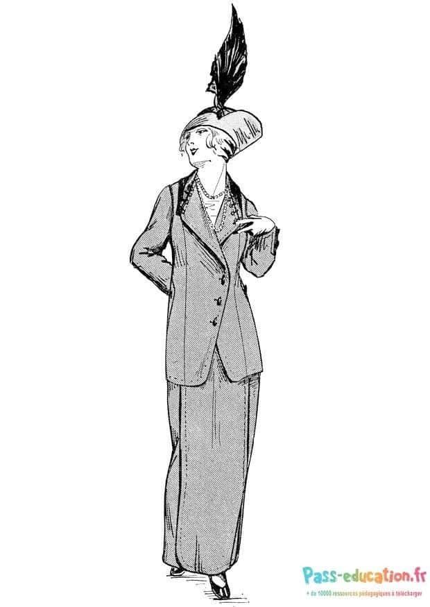 Coloriage Dame élégante 1920 à imprimer et colorier