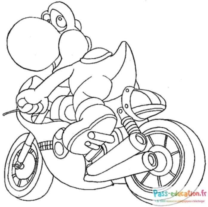 Coloriage Yoshi en moto à imprimer et colorier