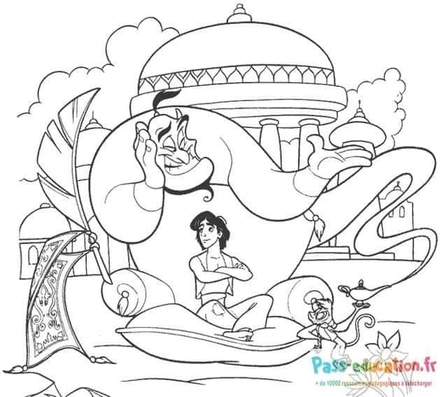 Coloriage Aladdin et génie à imprimer et colorier