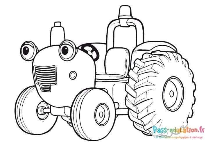 Coloriage Tracteur souriant à imprimer et colorier