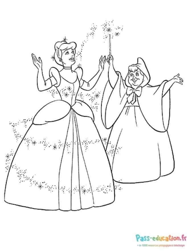 Coloriage Cendrillon et marraine à imprimer et colorier