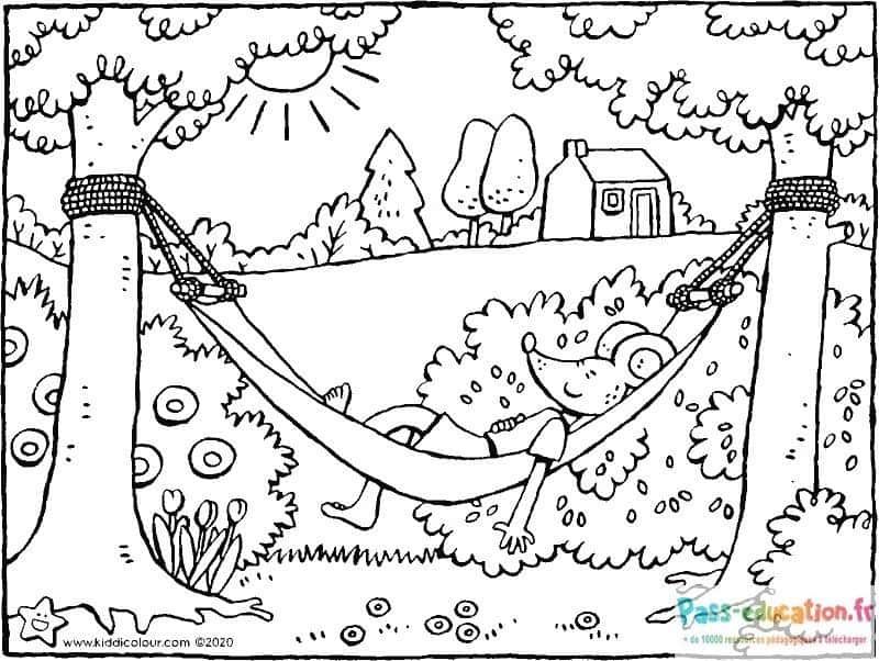 Coloriage Hérisson dans un hamac à imprimer et colorier