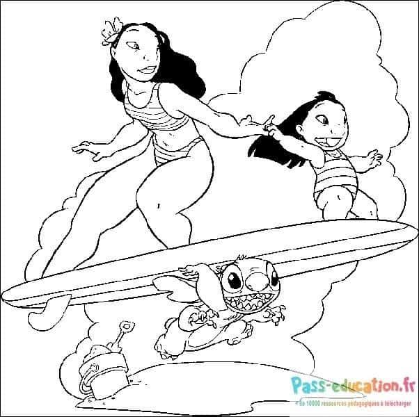 Coloriage Stitch et amis surfent à imprimer et colorier