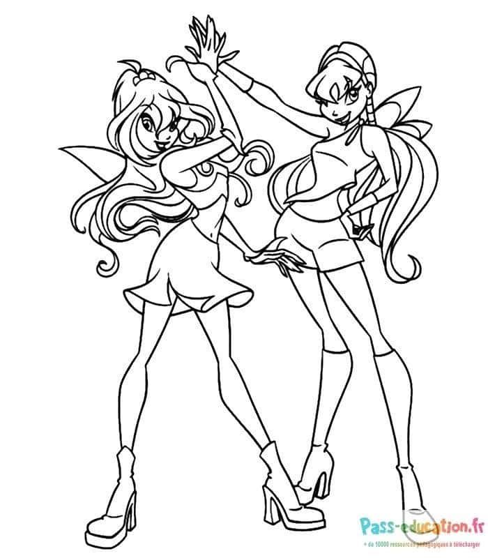 Coloriage Fées Winx en duo à imprimer et colorier