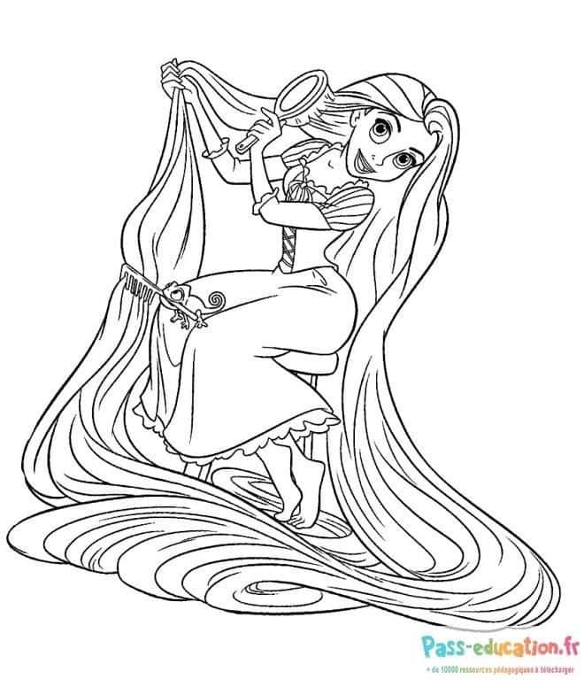 Coloriage Raiponce avec miroir à imprimer et colorier