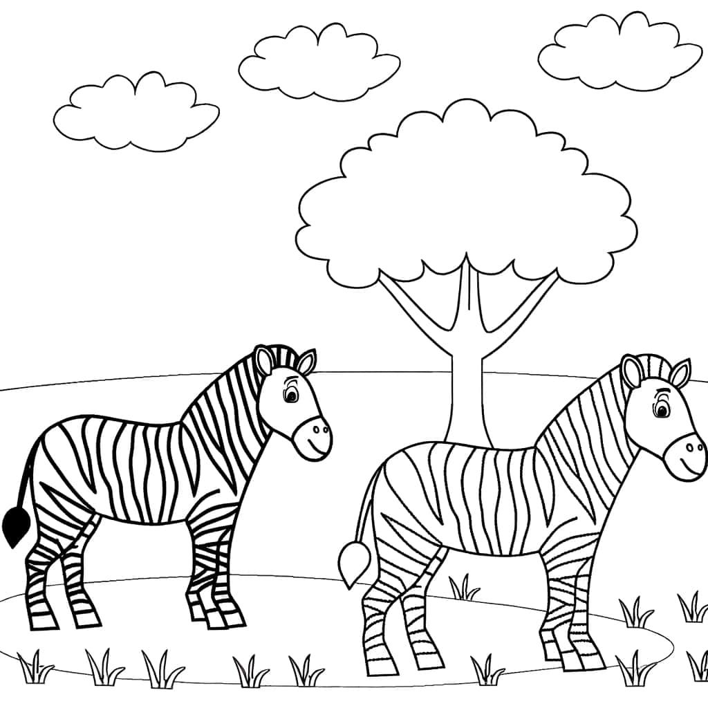 Coloriage Zèbres dans savane à imprimer et colorier