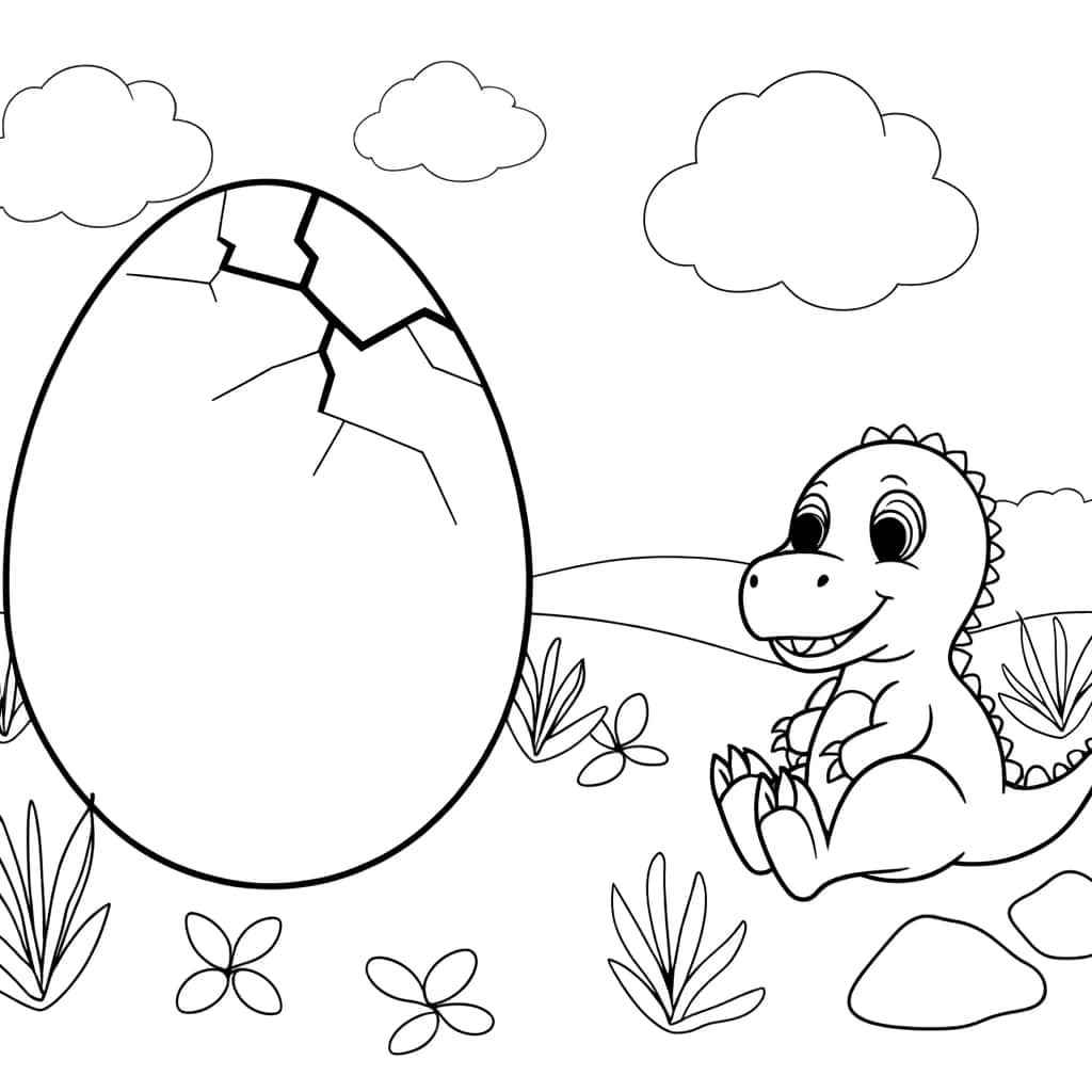 Coloriage Dinosaure heureux à imprimer et colorier