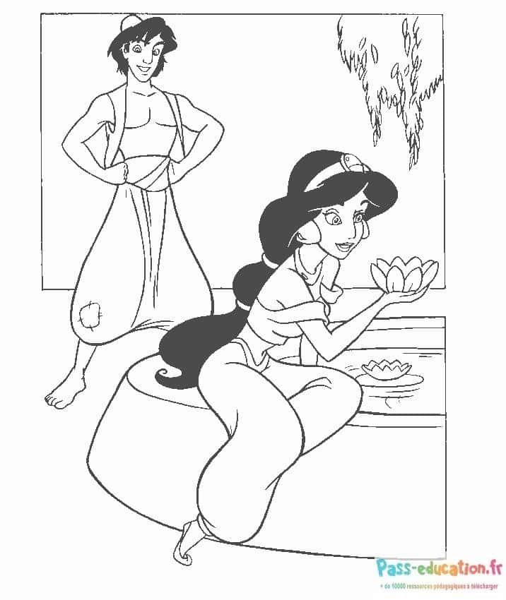 Coloriage Aladdin et Jasmine à imprimer et colorier