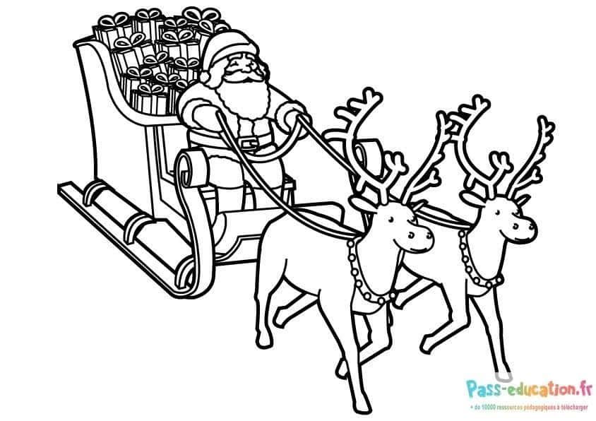 Coloriage Père Noël en traîneau à imprimer et colorier
