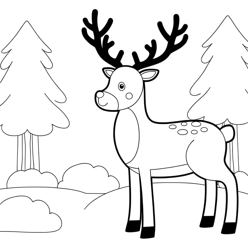 Coloriage Cerf dans la forêt à imprimer et colorier