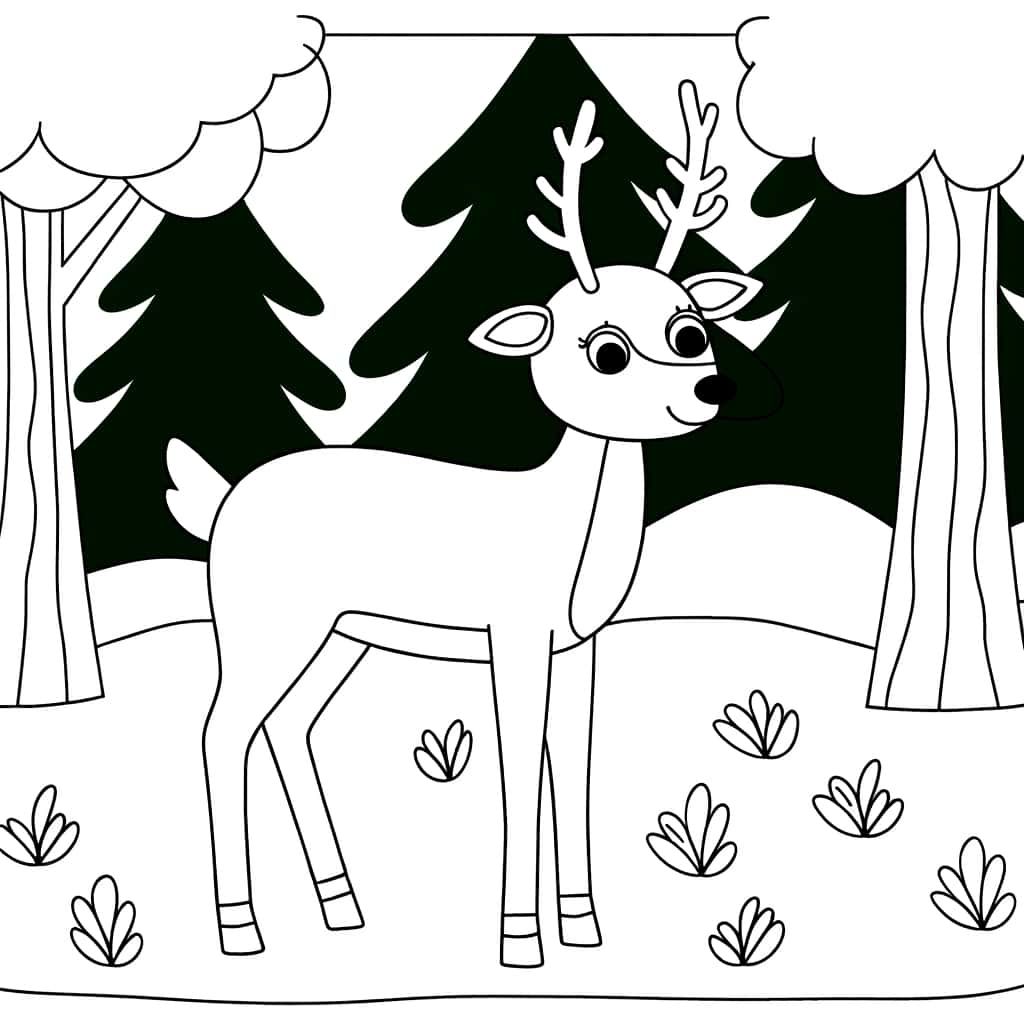 Coloriage Chevreuil en forêt à imprimer et colorier