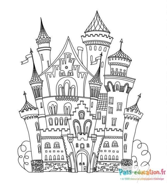 Coloriage Château fort enchanté à imprimer et colorier