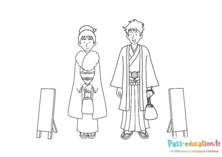 Coloriage Tenues traditionnelles japonaises à imprimer et colorier