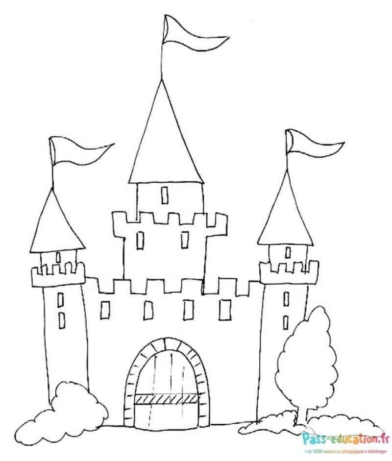 Coloriage Château médiéval à imprimer et colorier