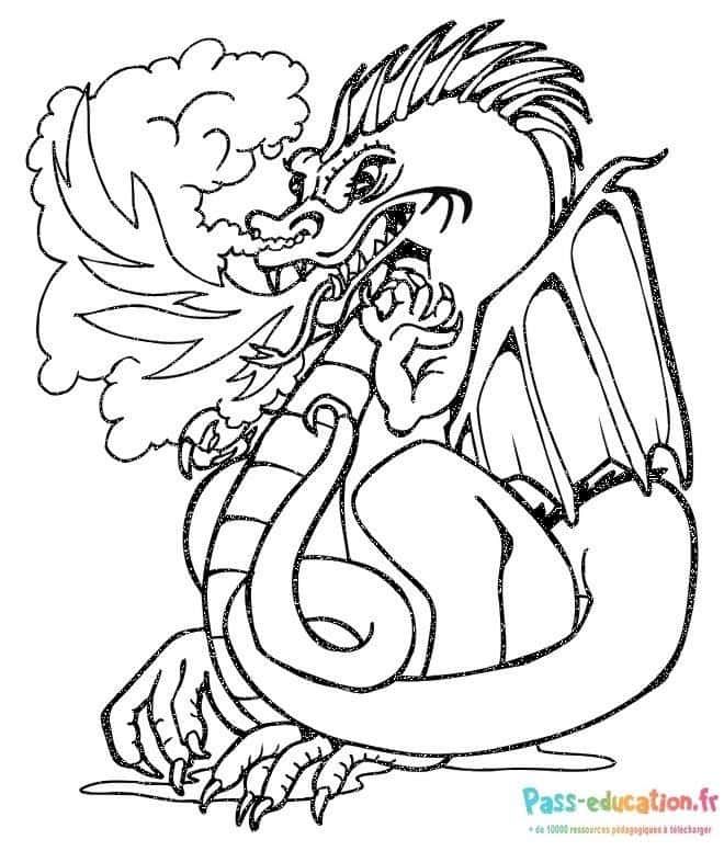 Coloriage Dragon crachant du feu à imprimer et colorier