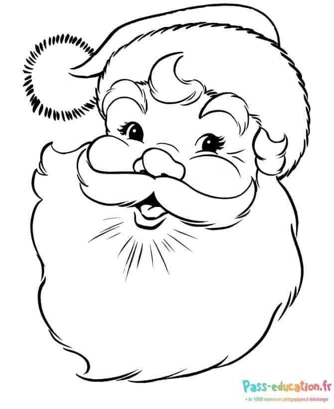 Coloriage Père Noël souriant à imprimer et colorier