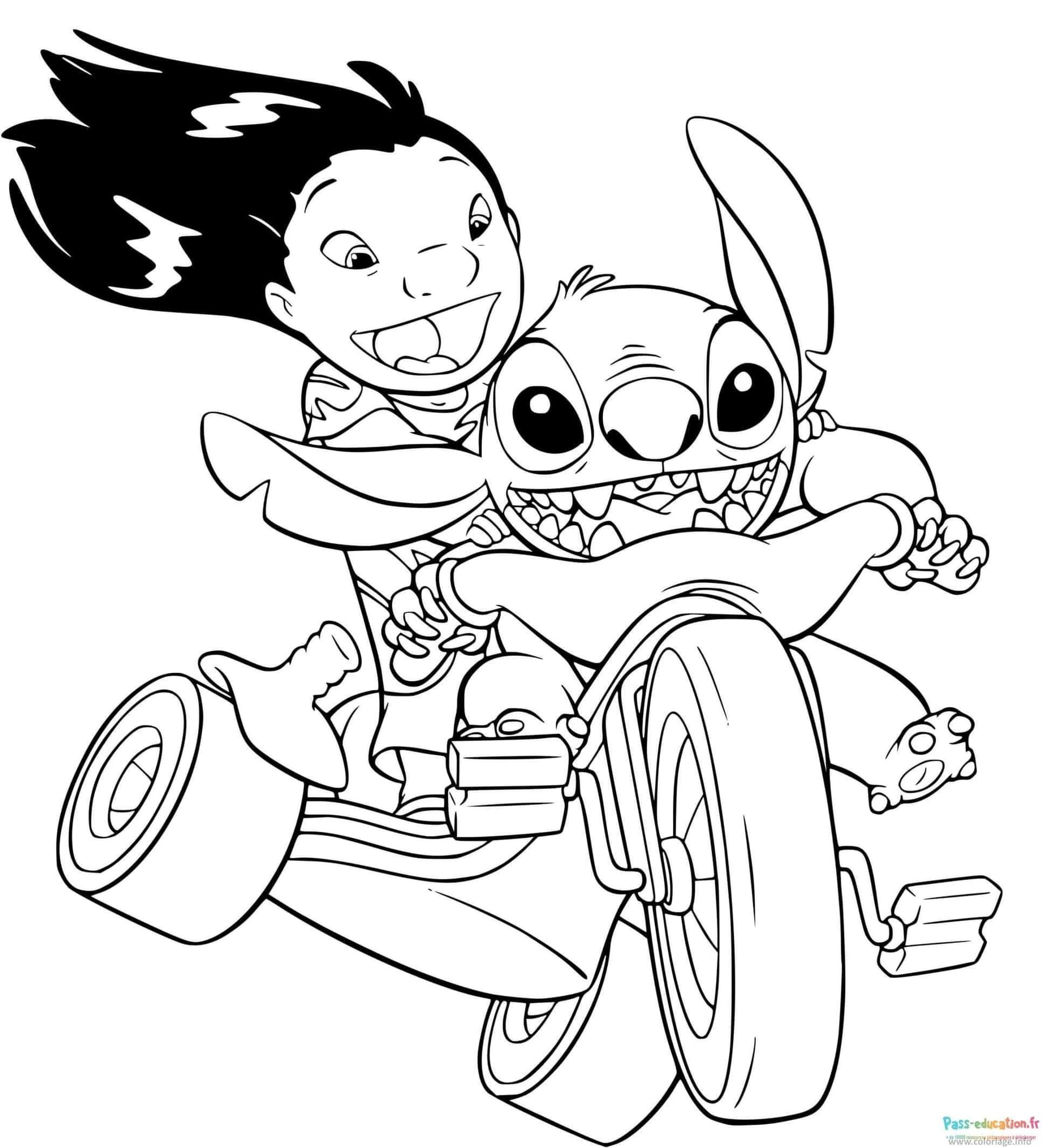 Coloriage Stitch à moto à imprimer et colorier