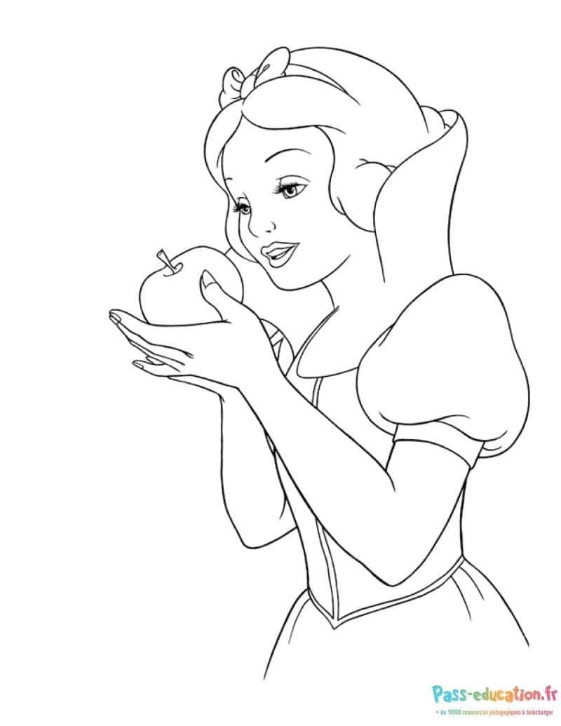 Coloriage Blanche Neige avec pomme à imprimer et colorier